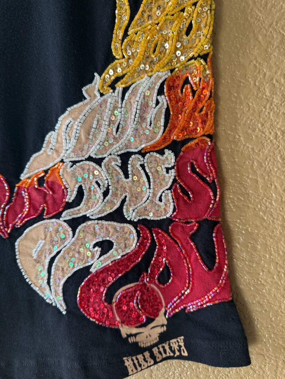 Miss Sixty Black Tank Top with Red, Orange, Gold Flame Appliqué - Picture 2 of 2